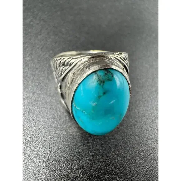 Vintage Navajo Turquoise Sterling Silver Ring Arthur J Williams Cabochon 12.69g - Picture 9 of 9